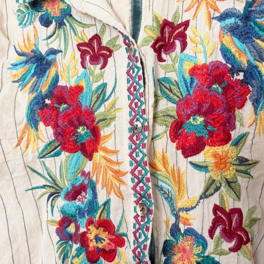 Johnny Was Nandi Tie Front Shirt In Stripe Print - Picture 4 of 5